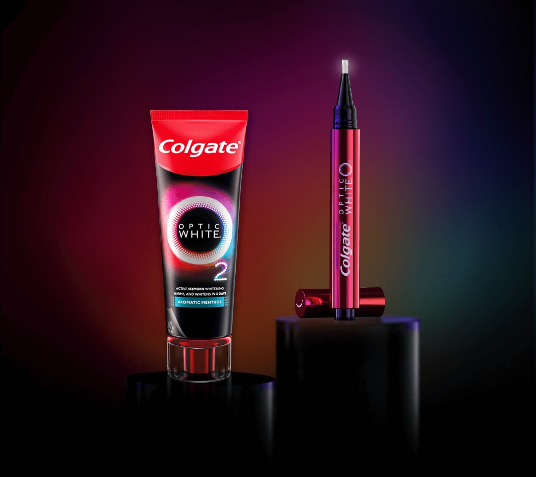 Colgate's 2 steps Whitening Teeth Routine which includes Optic White O2 toothpaste and Optic White O2 pen Colgate's 2 steps Whitening Teeth Routine which includes Optic White O2 toothpaste and Optic White O2 pen