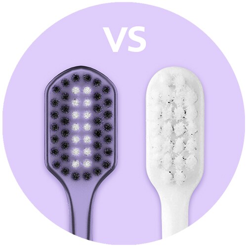 Perbandingan kepala sikat gigi Optic White Purple dengan sikat gigi biasa